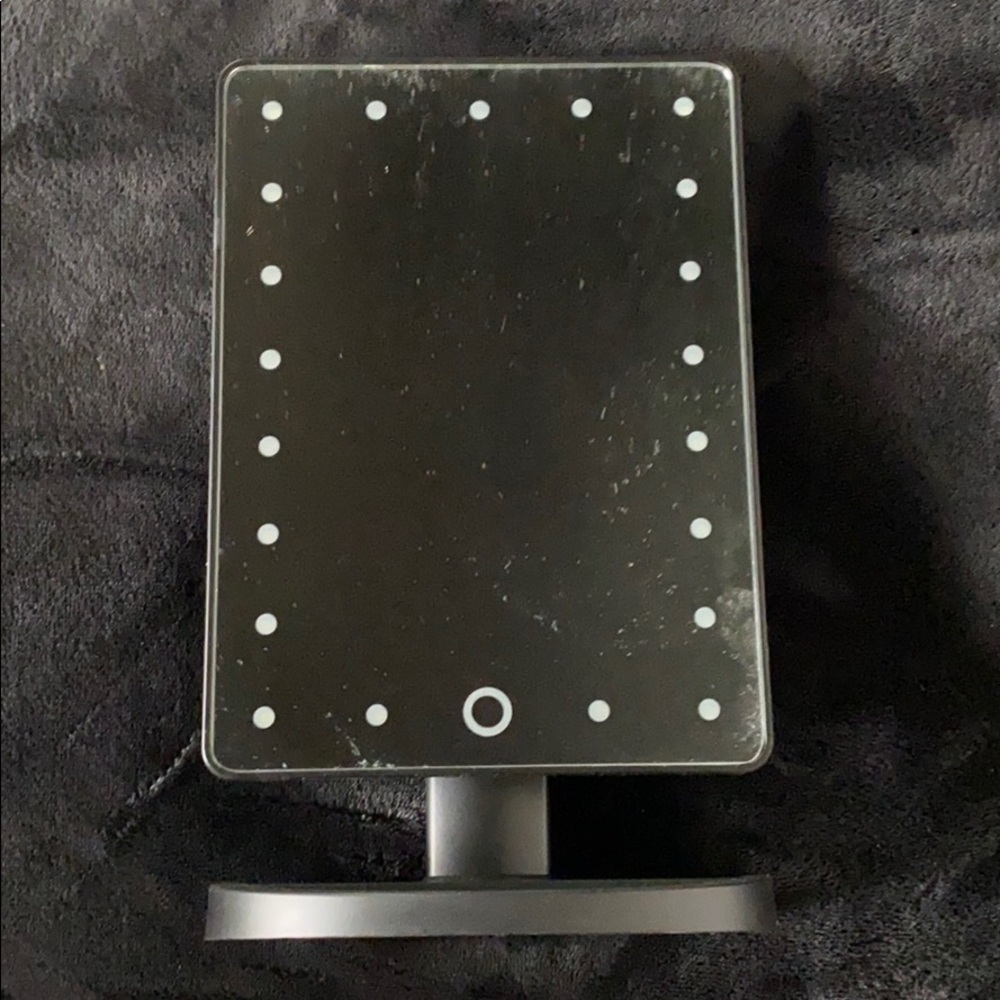 Black lighted impressions vanity mirror with stand